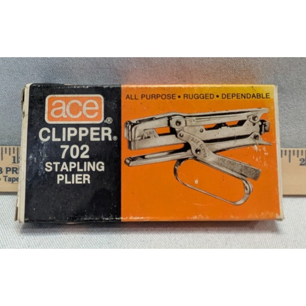 Ace Clipper 702 Stapling Plier Chrome Silver Vintage USA Good Condition Boxed